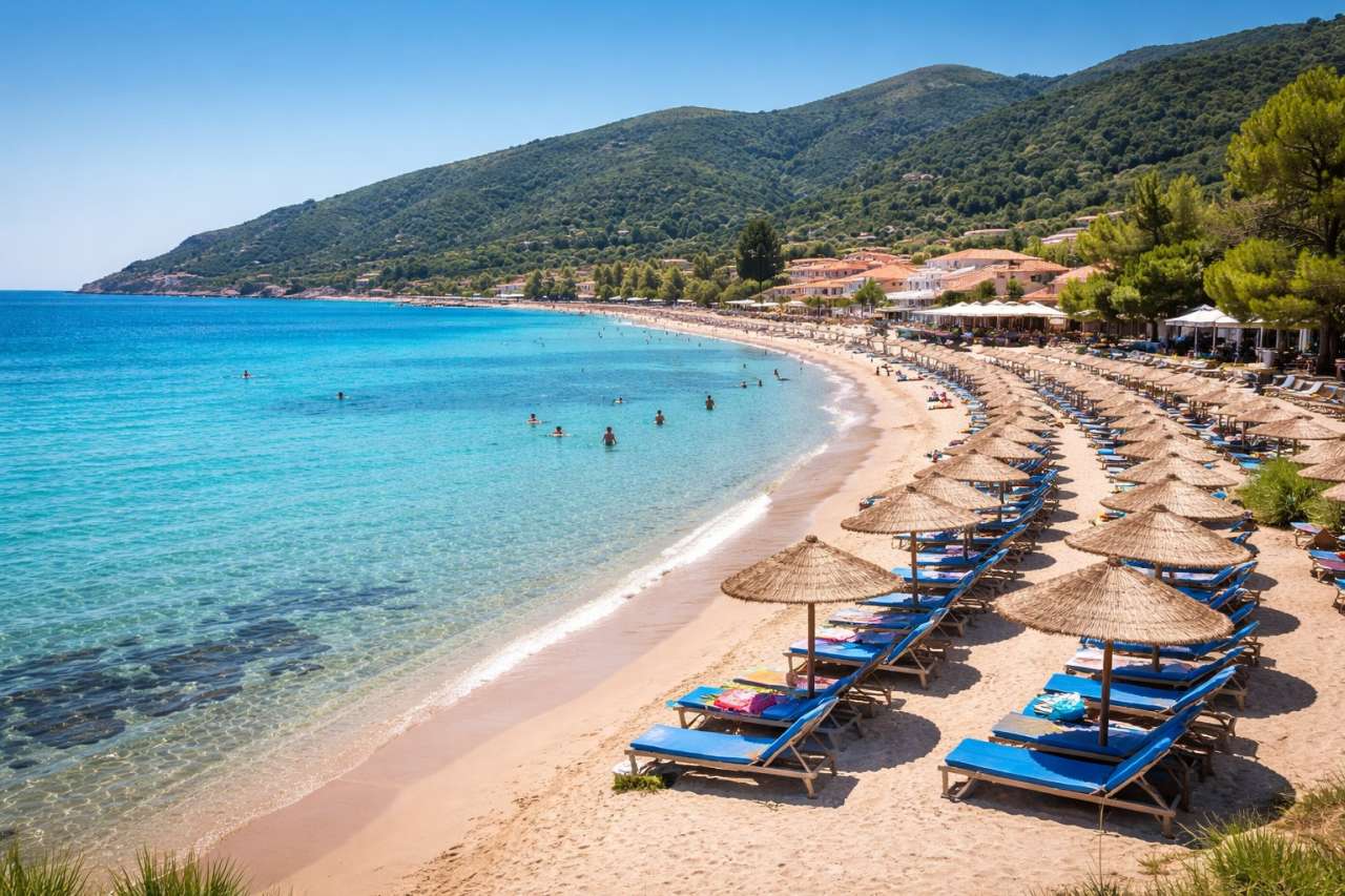 Alykes Beach bei strahlendem Sonnenschein
