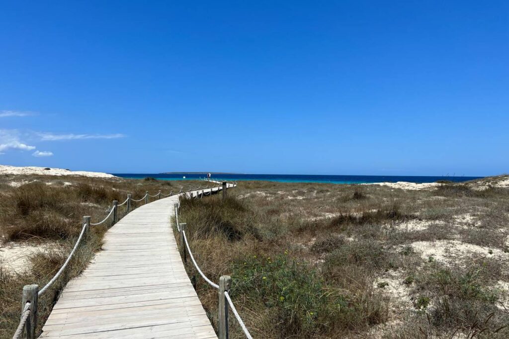 Playa de Migjorn Holzsteg durch die Dünen