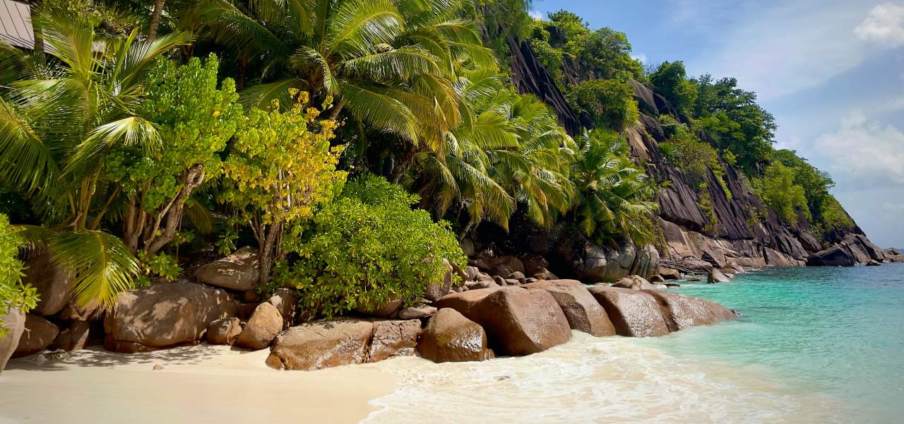 Traumstrand mit tropischer Vegetation auf Mahé
