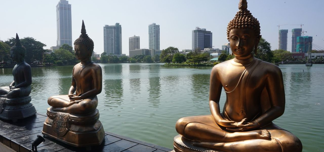 Colombo Buddha Statuen vor Skyline