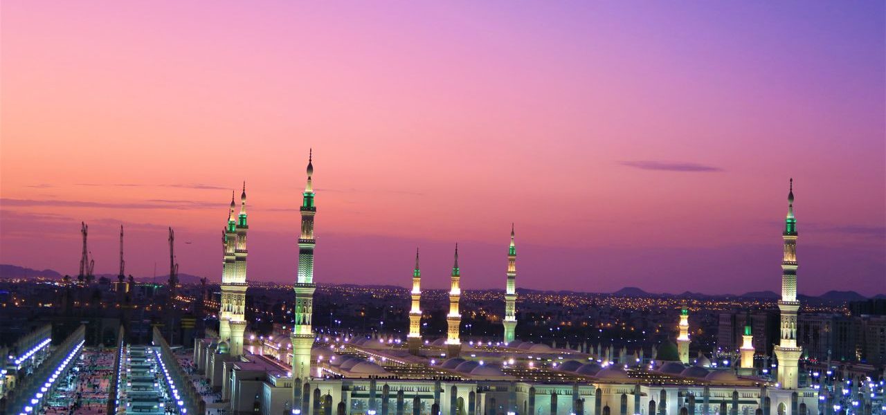 Prophetenmoschee in Medina bei Sonnenuntergang